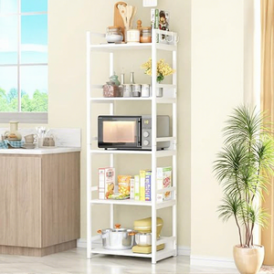 Étagère de rangement de cuisine en métal blanc à 5 niveaux avec étagère pour four à micro-ondes, type sur pied multifonctionnel, design minimaliste - Product Image 1