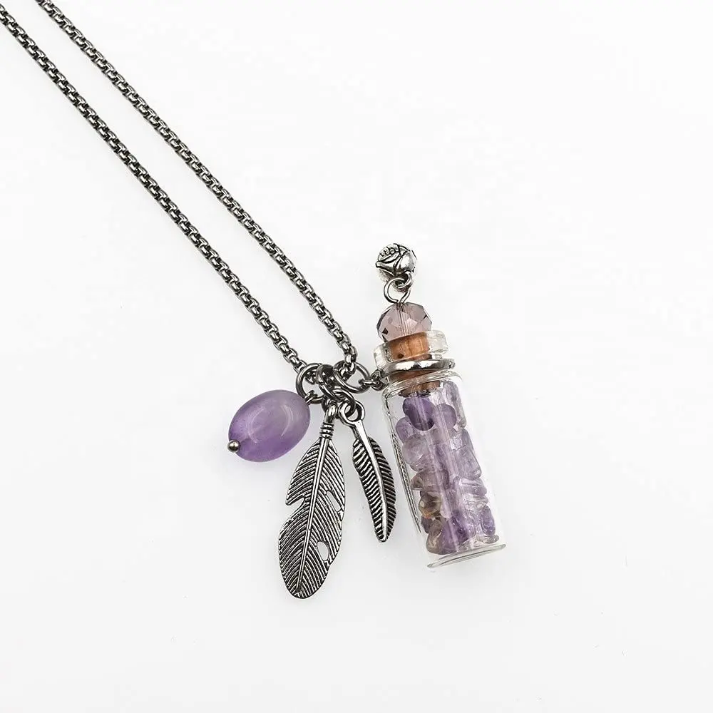 DIY Essential Oil Diffuser Jewelry Charm Perfume Pendant Glass Bottle Crystal Stone Aromatherapy Vial Necklaces