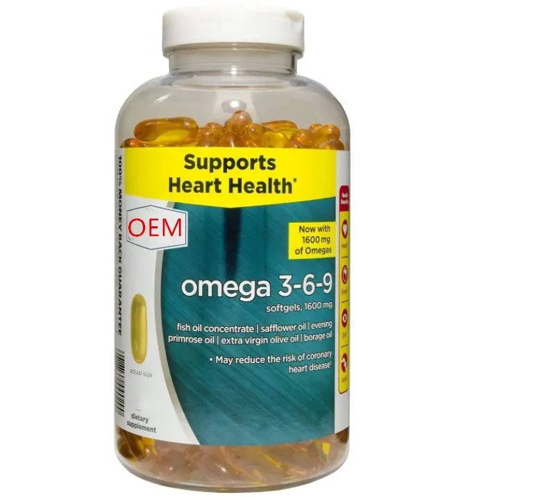 Halal Private label vegan supplement EPA+DHA+GLA omega 369 soft capsule deep sea fish oil flaxseed borage 1000mg il softgel