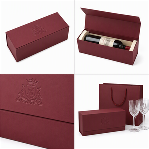 Boîte à vin personnalisée de luxe en carton rigide rouge bordeaux mat avec rabat magnétique, emballage pour une seule bouteille avec insert en papier personnalisé - Product Image 2