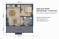 Maison modulaire en structure acier bleu foncé, bâtiment résidentiel préfabriqué, solution de construction de cadre sur mesure