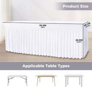 Nappes de table rectangulaires blanches extensibles sur mesure de 6 pieds pour événements, mariages en extérieur, fêtes, avec jupe de table à volants en spandex - Product Image 3