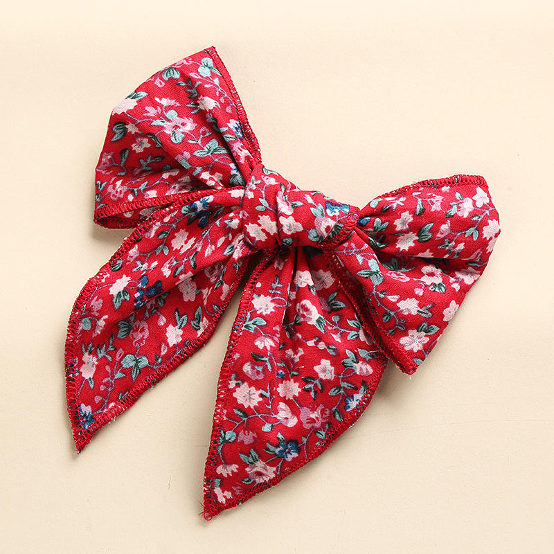1-Rouge Floral cheveux Bow Clips