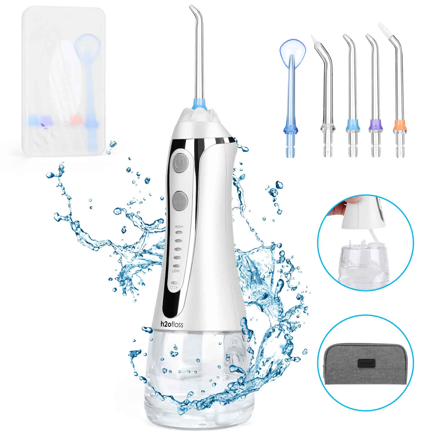 H2ofloss Portable water flosser IPX7 Waterproof 5 Modes 300mL Dental Oral irrigator Rechargeable dental flosser