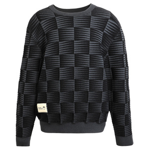 Personalizado de alta calidad de moda de los hombres lisos a cuadros de ropa de punto jersey de cuello redondo suéter de color sólido - Product Image 1