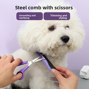 Ensemble de toilettage pour animaux de compagnie 9-en-1 en acier inoxydable pour chiens et chats : peigne à poils, ciseaux, peigne à picots, coupe-ongles, gants de protection pour pattes de chat, brosses - Product Image 4