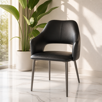 Chaise de salle à manger en acier gris, pieds en acier au carbone, simili cuir, avec accoudoirs, chaise rembourrée pour restaurant et hôtel