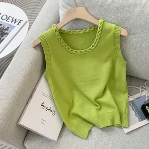 Boutique Wholesale 2024 Summer New Sleeveless Sweet Solid Color Knitted Sweater Casual Loose Women's Vest