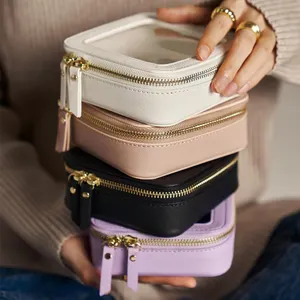 Custodia cosmetica quadrata Mini con cerniera per le donne ragazze PU piccola Zip trasparente sacchetti per il trucco da viaggio custodie cosmetiche