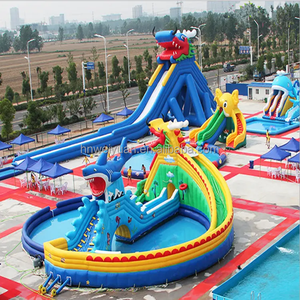 Parque Acuático Inflable con Forma de Tiburón Dragón de Dibujos Animados, Tobogán Inflable Múltiple, Acuático Interactivo para Entretenimiento de Verano al Aire Libre en el Lago - Product Image 2