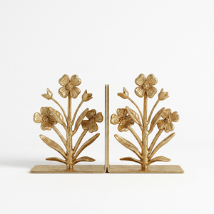 AK Brass Floral Design Metal <b>Bookends</b> Set of 2 Brass Finish Decorative Book Holders for Home Decor Library Shelf Office Decor - Product Image 5