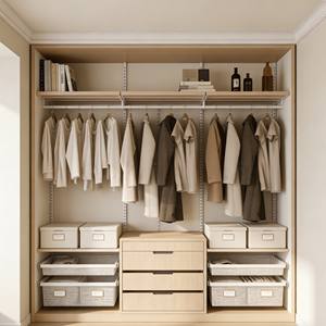 Armoire de chambre à coucher en bois E0/NAF au prix d'usine, design d'arche incurvée personnalisé, rangement multifonctionnel avec tiroirs intégrés - Product Image 4