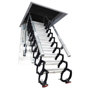 Escalera retráctil manual metálica invisible para ático con barandilla de vidrio, diseño plegable para villas chinas, uso interior - Product Image 2