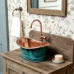 Vasque en cuivre vieilli, patine verte oxydée, style baignoire, lavabo de salle de bain fait main, lavabo en cuivre rustique de luxe - Product Image 4
