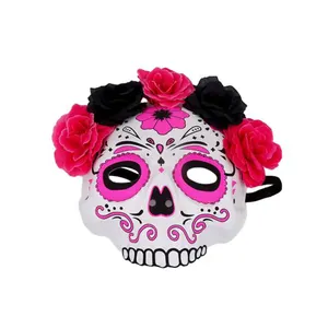 Розовый и черный цветок Хэллоуин маска для вечеринки Новое хорошее качество Полное Лицо Череп Маска для Хэллоуина