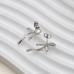 Bowknot Stud Earrings Steel Color Geometric Design Fashion Jewelry - Product Image 2