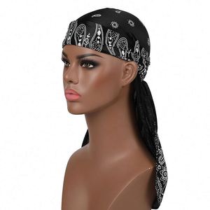 Durag en satin Paisley personnalisé avec logo pour hommes, soyeux, pour ondulations 360, queue extra longue, broderie 3D, turban de créateur Hip Hop - Product Image 3