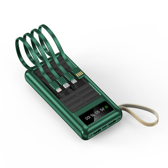 New Customize Solar Power Bank 10000Mah Portable Mobile Charger Built-in Cables Power Bank for All Mobile Phone