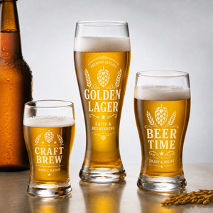 Customizable Glass Beer <b>Cups</b> <b>Set</b> With Personalized Text Or Logo Clear Pint Pilsner Goblet Craft Beer Glassware - Product Image 2