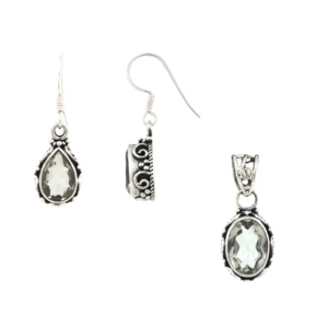 925 Sterling Silver Green Amethyst Pendant Earrings Set Handmade Vintage Gemstone Jewelry For Women Wholesale - Product Image 1