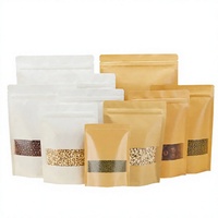 Sacs en papier kraft imprimés classiques recyclables avec fermeture éclair, personnalisables, de qualité alimentaire, avec fenêtre, pour emballage alimentaire