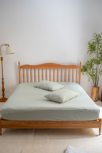 Sábana ajustable de lujo verde 100% algodón con rayas finas, prelavada, suave y transpirable para el hogar y hoteles - Product Image 4
