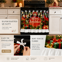 Cosennatur Housse de four de Noël à nouer, rideau de cuisine en tissu polyester imprimé avec ourlet à volants pour ensemble de décoration de fêtes