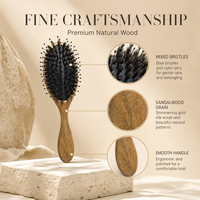 Brosse en bois de santal doré à poils de sanglier et picots en nylon - Masseur de cuir chevelu professionnel pour démêler et faire briller les cheveux - Cadeau de luxe