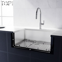 Évier de cuisine Tophome en acier inoxydable 304 fait main, style ferme, 16G, à tablier, cuve unique, surface brossée, certifié CUPC, garantie 5 ans