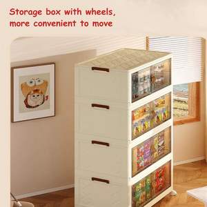 Boîtes de rangement pliables pour vêtements avec couvercles et roulettes, en plastique, empilables, organisateur de placard avec portes pour la maison - Product Image 4