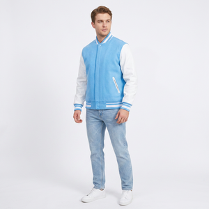 Blouson universitaire slim personnalisé pour homme, tendance 2025, col montant, corps en laine, manches vierges patchwork, respirant, séchage rapide, service OEM - Product Image 1