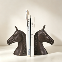 Paire d'entretoises à livres modernes en forme de tête de cheval, en cuivre fait main, robustes et décoratives, pour bureau, maison, étagère