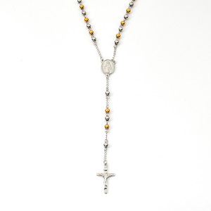 Gioielli europei di moda calda nuovo design 3mm 4mm perline in acciaio inox <span class=keywords><strong>oro</strong></span> <span class=keywords><strong>placcato</strong></span> argento lungo <span class=keywords><strong>rosario</strong></span> religioso a forma di croce - Product Image 5