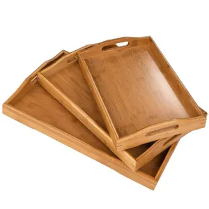 Dry Fruit Fast Food for Kitchen 3Pcs Bamboo Wood Serving Trays Set