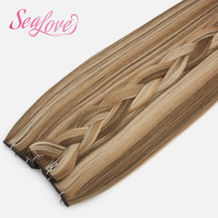 Cheveux Humains Remy Ombrés Balayage Brun Foncé avec Mèches Blondes Racines Naturelles, Tissage Genius Weft, 24 Pouces, pour Salons Professionnels