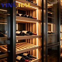Armoire à vin à température constante en acier inoxydable brossé YINGHAI avec éclairage LED pour salle à manger, villa, hôtel, bar à domicile