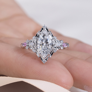 Bague d'éternité Messi Jewelry MSR-2128 en or 14 carats, forme marquise, design fantaisie, diamant de laboratoire, bague de fiançailles - Product Image 4