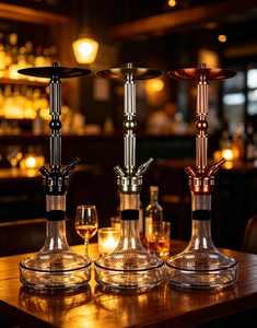 Modern Hookah Metal Stem <b>Acrylic</b> Base Triple Hose Lounge Water Pipe for Bar Cafe Home - Product Image 2