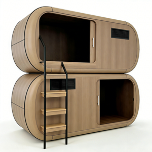 JINYU Capsula per il sonno con angoli curvi, letto a castello in legno a due piani per <span class=keywords><strong>hotel</strong></span> e aeroporti, cabina con spazio privato e design con porta scorrevole - Product Image 3