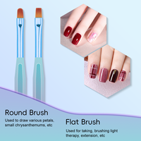 Ensemble de 7 pinceaux professionnels pour nail art à manche hexagonal bleu, haute résistance, anti-chute, avec pochette pour gel UV et manucure française