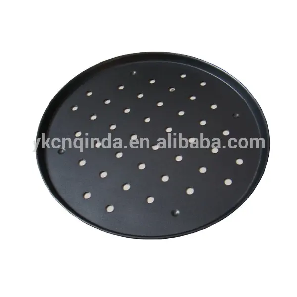 Non Bastone In Acciaio Al Carbonio Pizza Padelle Con Fori, Perforato Nero Rotonda Pizza Pan