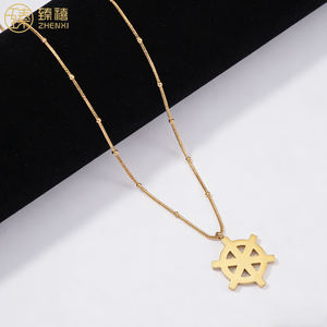 Collana con Pendente a Forma di Timone ZHENXI Design, Amuleto Portafortuna in Acciaio Inox Placcato Oro 18K, Catena Trendy per Uomo e Donna - Product Image 2