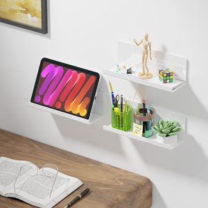 Étagère murale flottante en acrylique, lot de 2, blanche, 12 pouces, support de rangement adhésif pour salle de bain, cuisine, chambre - Product Image 4