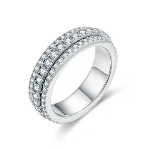 Factory Direct Sale Eternity Band Iced Out Full Moissanite Diamond Unisex Ring 925 Sterling Silver Women Men Anxiety Rings