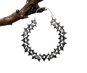 Boucles d'oreilles style Tribal indien, 1 pièce, hexagone en couleur argent, cerceau - Product Image 3