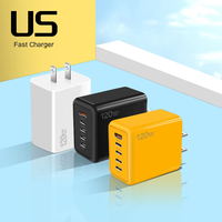 Chargeur mural universel rapide 120W avec 2 ports Type-C, protection OTP/OVP, QC3.0, matériau ABS PC ignifuge pour téléphones mobiles