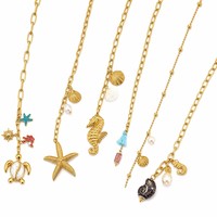 Breloques personnalisées en forme d'étoile de mer et de coquillage, plaquées or, en acier inoxydable, prêtes à être expédiées en gros – Pendentifs océaniques tendance pour bijoux de plage