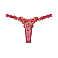 String sexy européen et américain à motif papillon, bordure en dentelle transparente, taille basse, broderie séduisante pour femme