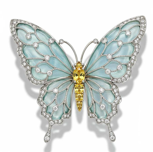 Broches finos de lujo por encargo mariposa azul claro esmalte incrustaciones de piedras preciosas diamante amarillo broche de mariposa de lujo por encargo - Product Image 1