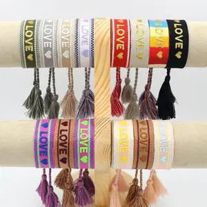 Bohemian Tassel Embroidered Love Knitted Letters Braided Rope Handmade Engraved Crochet Bracelets Bangles Jewelry